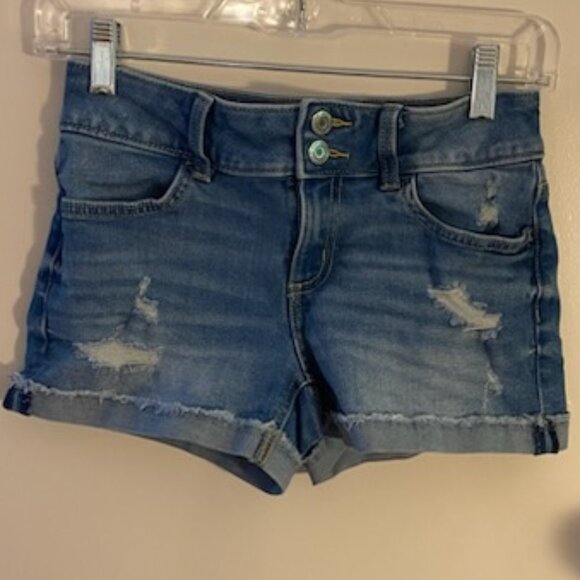 SO Jean Shorts Girls 12 Distressed Cuffed Adjustable Waist - Picture 1 of 4